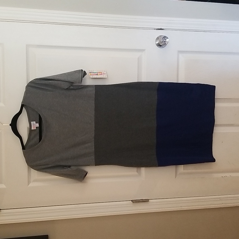 LulaRoe NWT Julia Dress Gray & Blue Medium